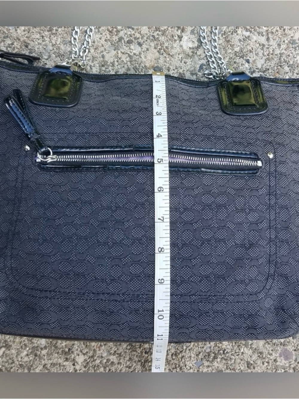 COACH LITTLE C BAG BLACK PURPLE INSIDE W/SILVER CHAINS GUC - Picture 8 of 15